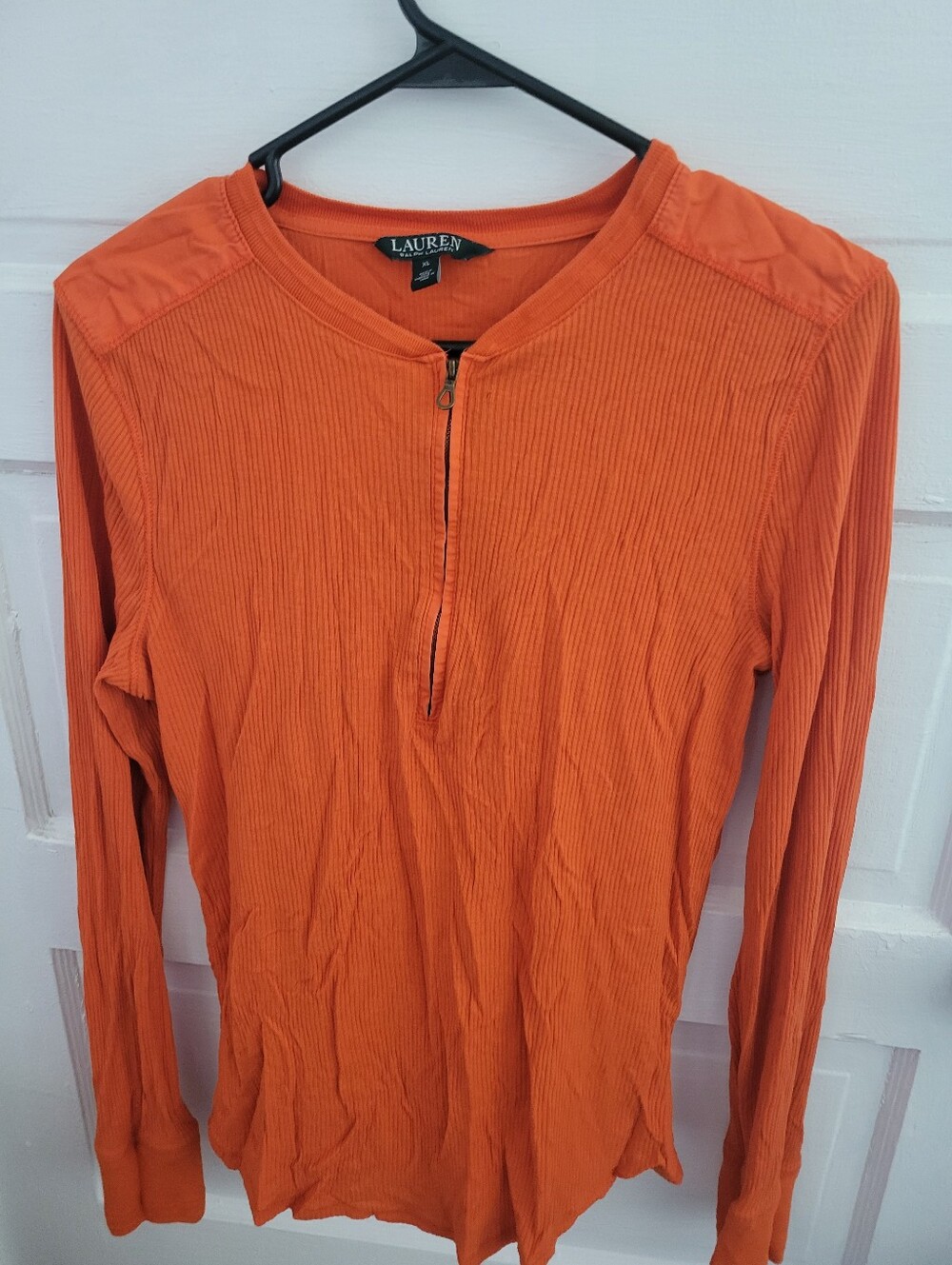 Ralph Lauren Orange Ribbed Zip-Front Sweater